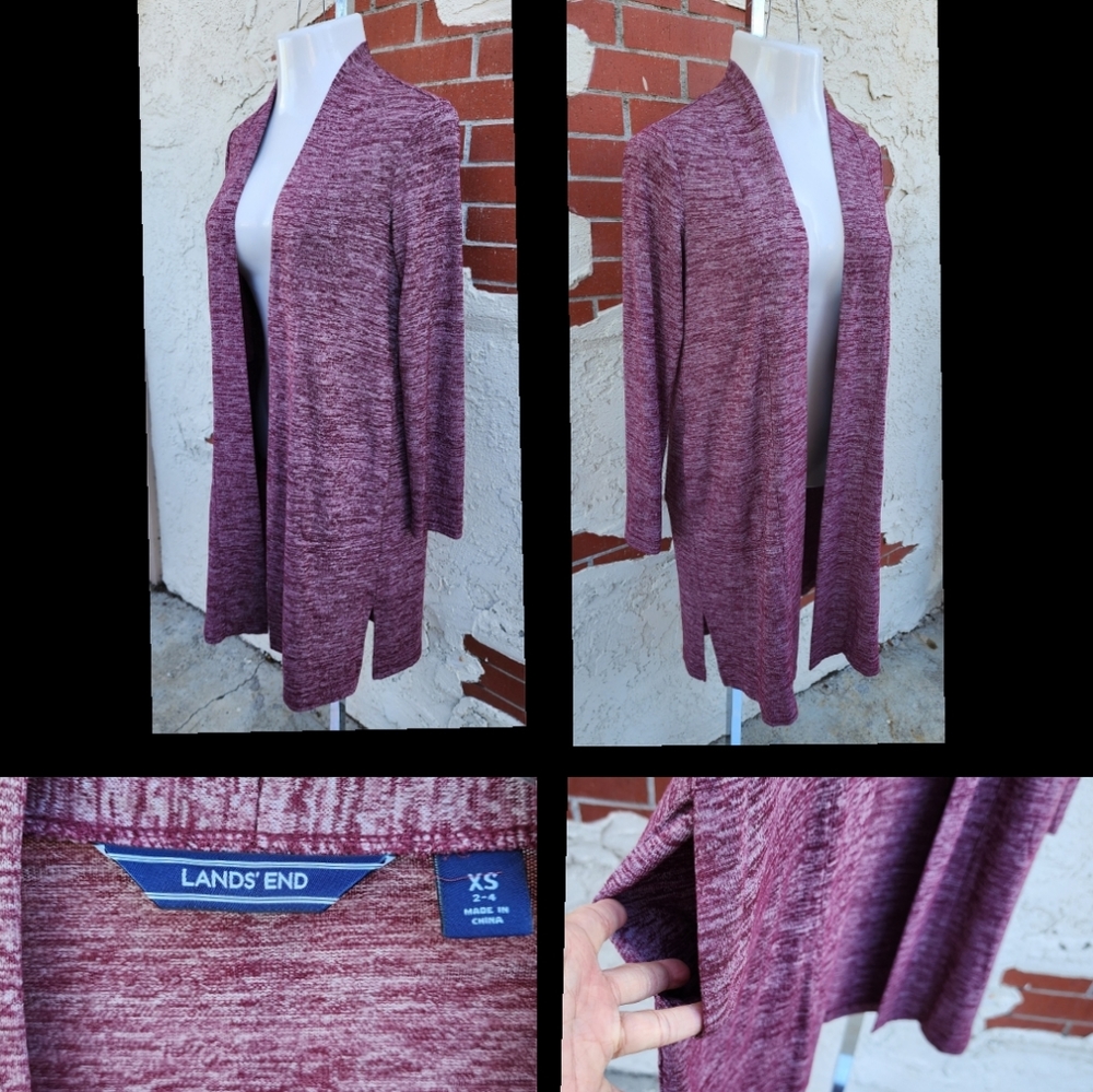 XS women LANDS END long stretchy knit duster pockets long sleeve open cardigan